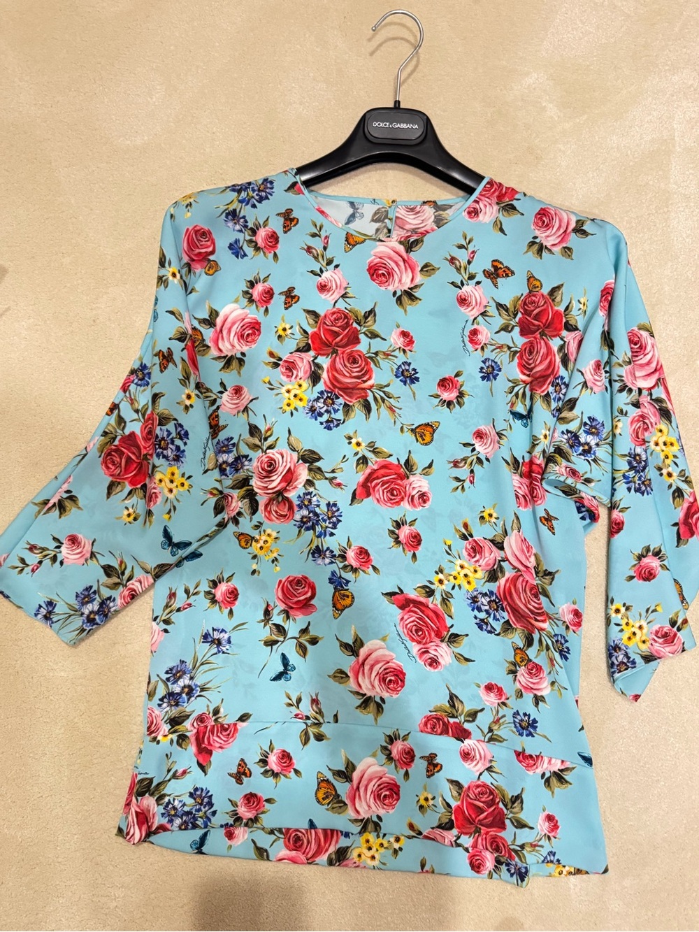 Dolce & Gabbana Light Blue Floral Rose Print Top